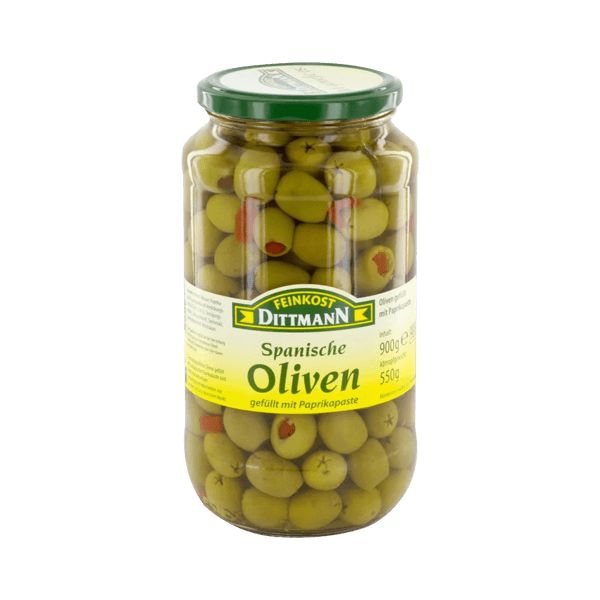 Dittmann Green Olives Stuffed with Red Pepper Paste 31.7oz NWA Wholesaler