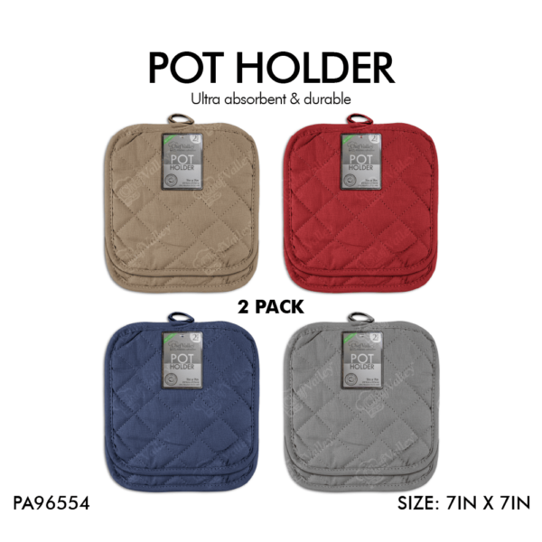2PK SOLID POTHOLDER SET 7" X 7"- 72