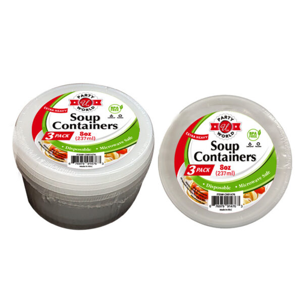 3PK SOUP CONTAINER W/LID 8OZ 48