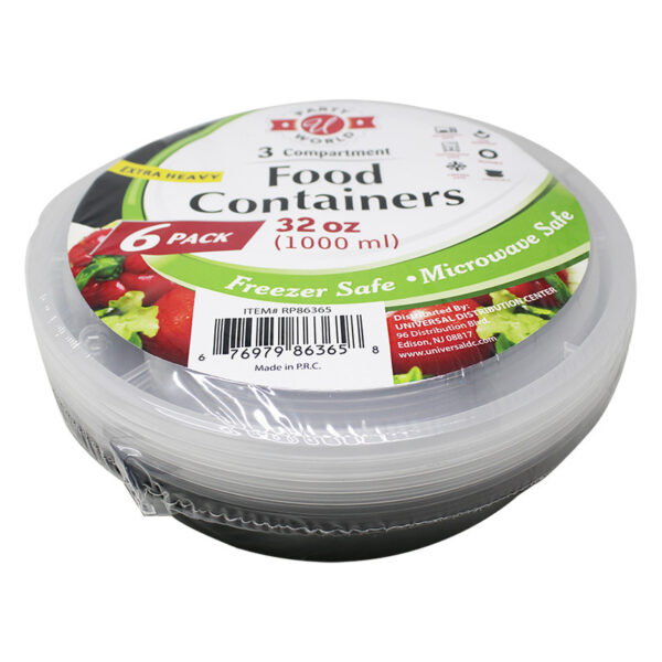 6PK 3COMP B&W ROUND CONTAINER 32OZ-24