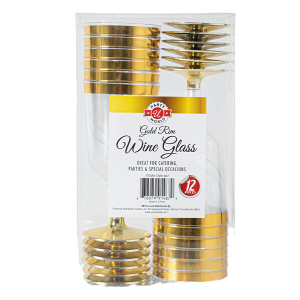 12CT WINE GLASS GOLD RIM&BASE PET BOX-12