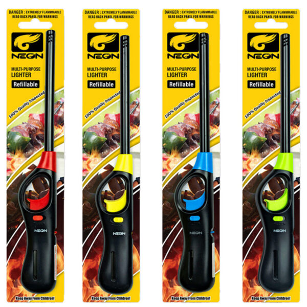 NEON BBQ LIGHTER BLISTER BLACK/BLUE - 72