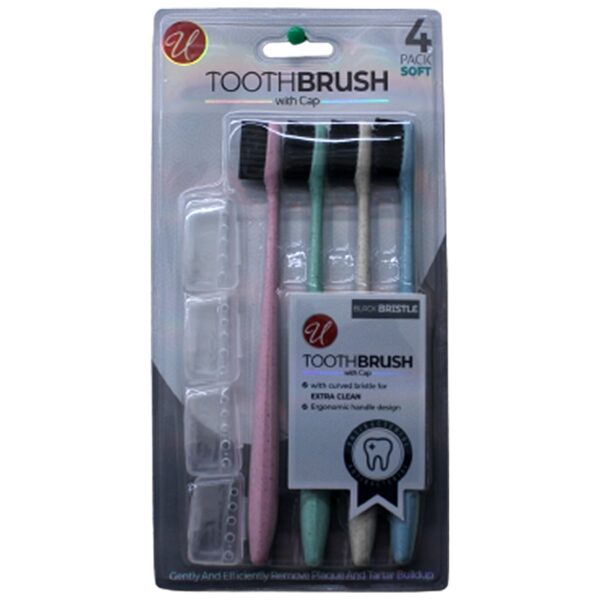 4PK BLACK BRISTLE TOOTHBRUSH WITH CAP-48