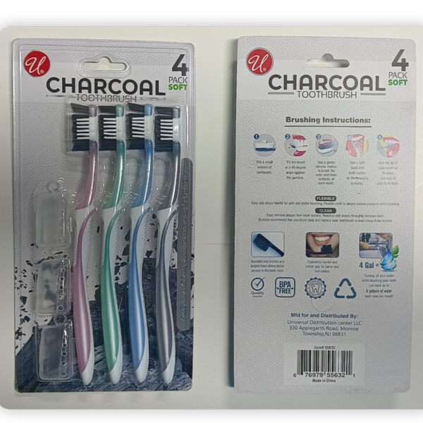 4PK CHARCOAL TOOTH BRUSH W/3 CAP SOFT-48