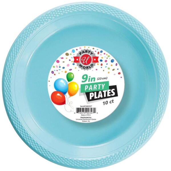 9" ROUND LIGHT BLUE PLATE 10CT 24